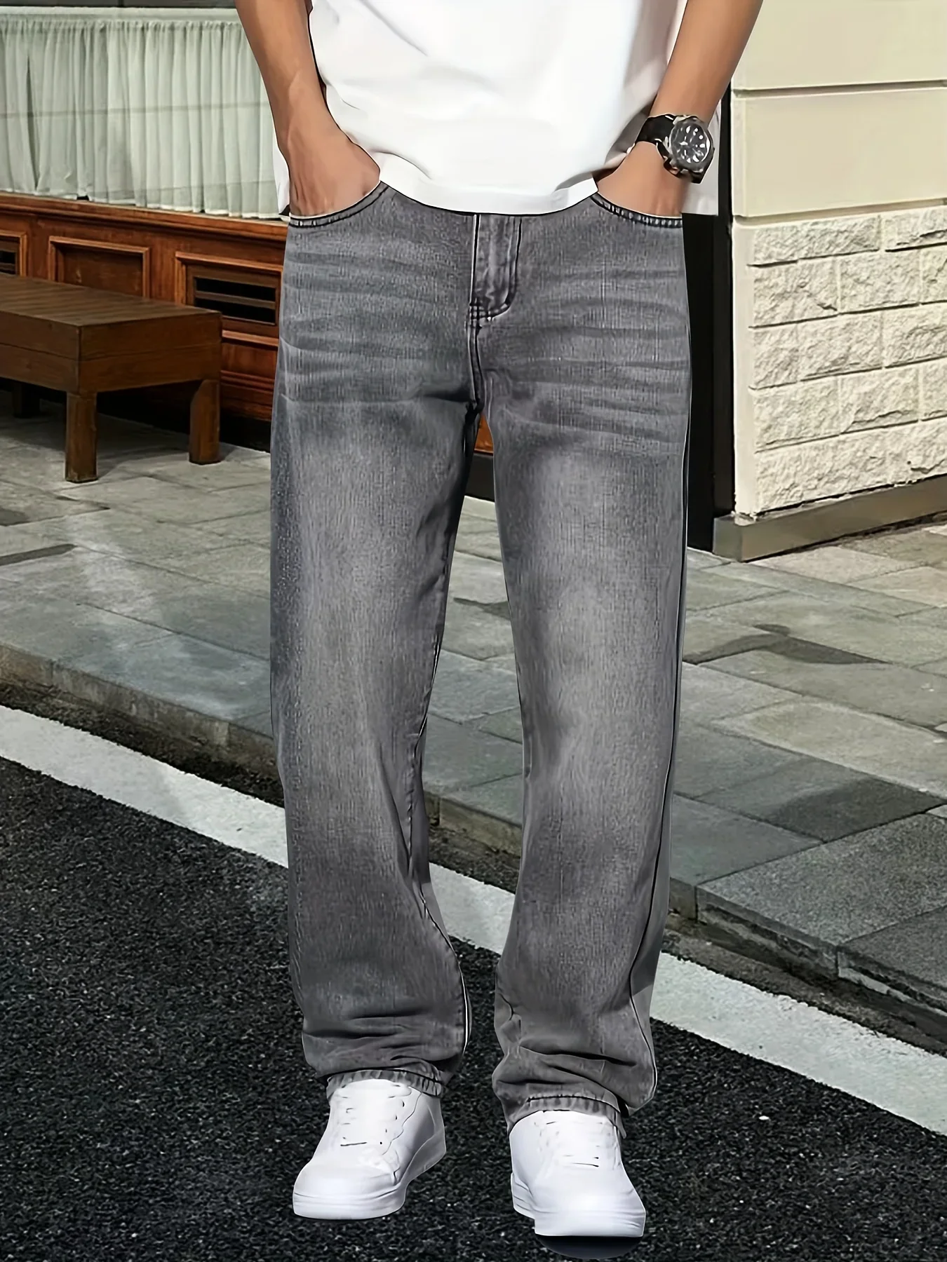 Men'S Fashion Grey Jeans - Jeans grises de moda para hombre,