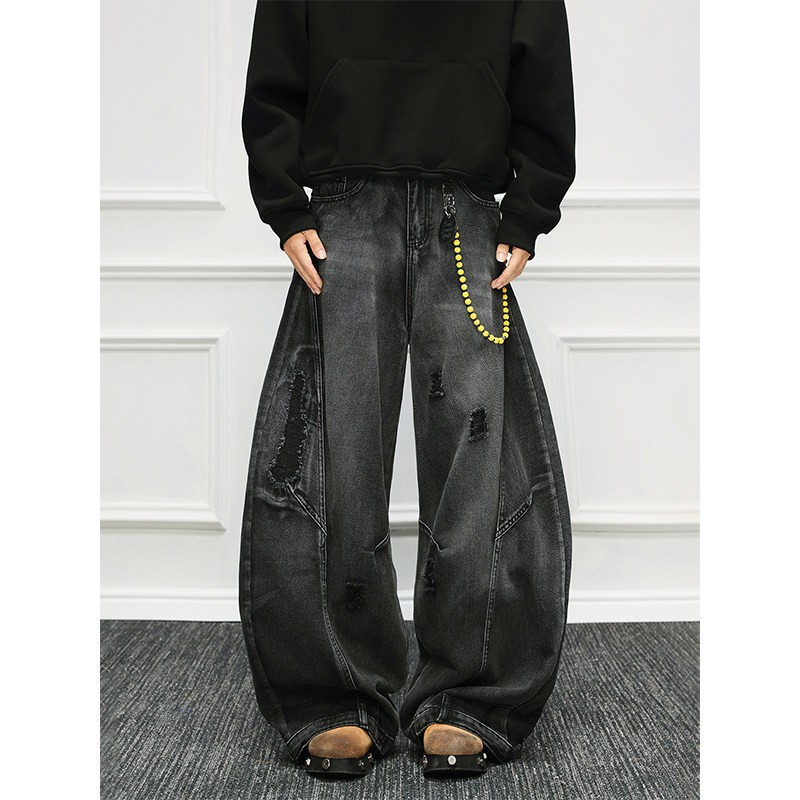 Men'S Fashion Grey Jeans - Pantalones Vaqueros Anchos de Mezclilla para