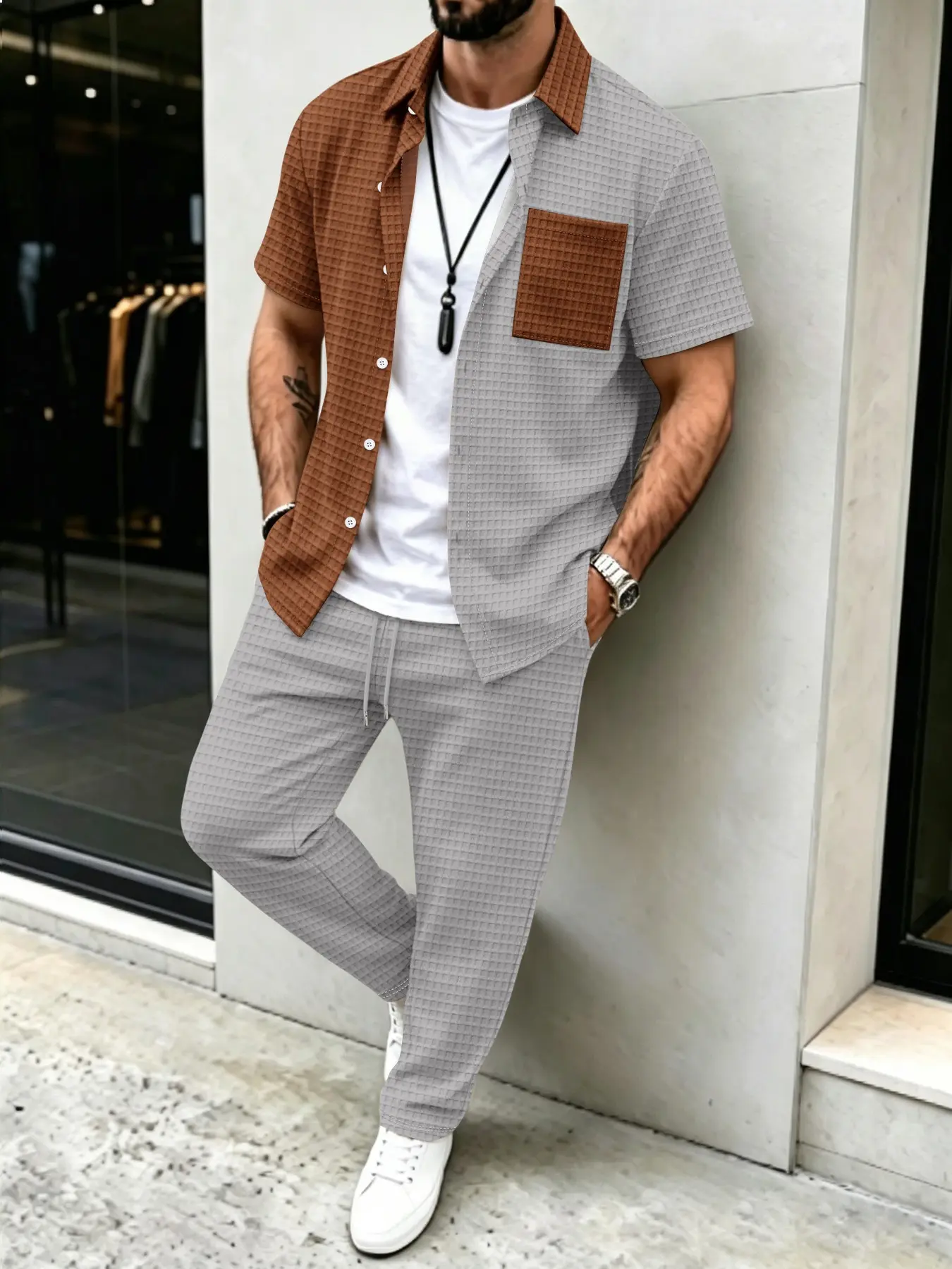 Mens Fashion Clothes - Conjunto de Camisa y Pantalones Largos